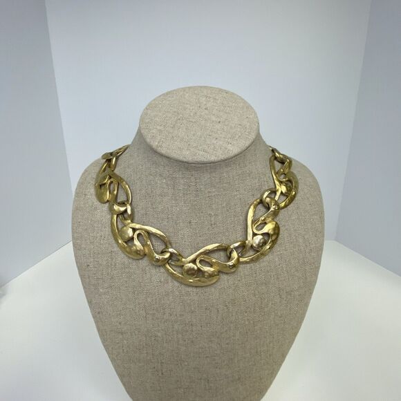 Fernando Originals Swirly Links Matte Gold Tone Collar Necklace Signed FO Inc - Picture 3 of 7